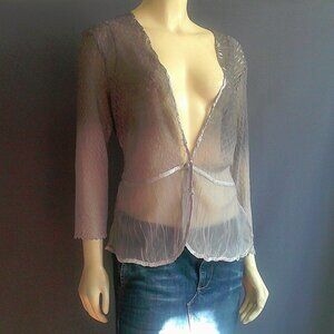 Komarov Sheer Crinkled Dove Ombre Gray One Button Jacket L